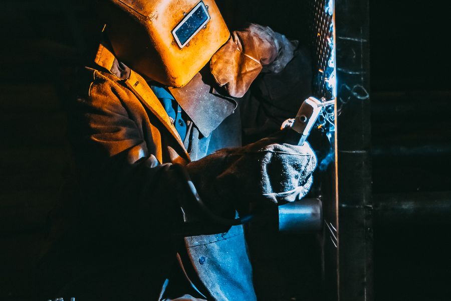 Welding machine work — welder welding metal